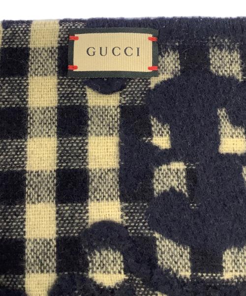 GUCCI（グッチ）GUCCI (グッチ) ジャガードギンガムチェックマフラー 	GUCCI（グッチ）　644365 ベージュ×ブラックの古着・服飾アイテム
