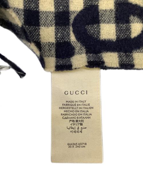 GUCCI（グッチ）GUCCI (グッチ) ジャガードギンガムチェックマフラー 	GUCCI（グッチ）　644365 ベージュ×ブラックの古着・服飾アイテム