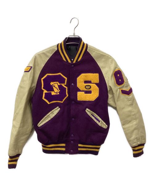 US古着（USフルギ）US古着 (USフルギ) 袖切り替えスタジャン パープル×ベージュ サイズ:表記なしの古着・服飾アイテム