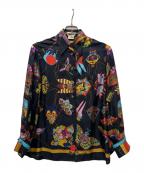 HERMESエルメス）の古着「総柄シルクシャツ」｜ブラック
