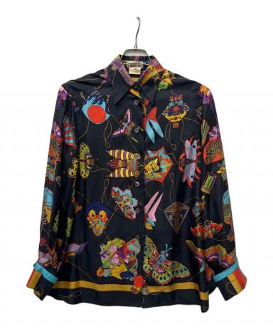 中古・古着通販】HERMES (エルメス) 総柄シルクシャツ ブラック サイズ