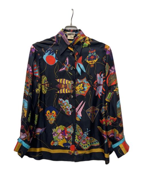 HERMES（エルメス）HERMES (エルメス) 総柄シルクシャツ ブラック サイズ:３８の古着・服飾アイテム