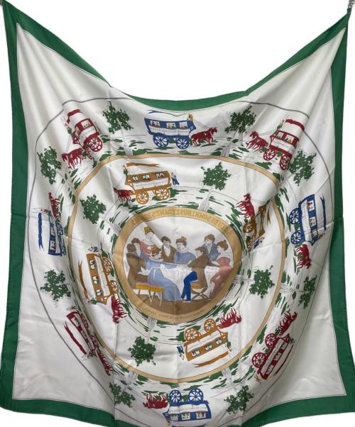 HERMES（エルメス）HERMES (エルメス) カレ90 グリーン×ホワイトの古着・服飾アイテム