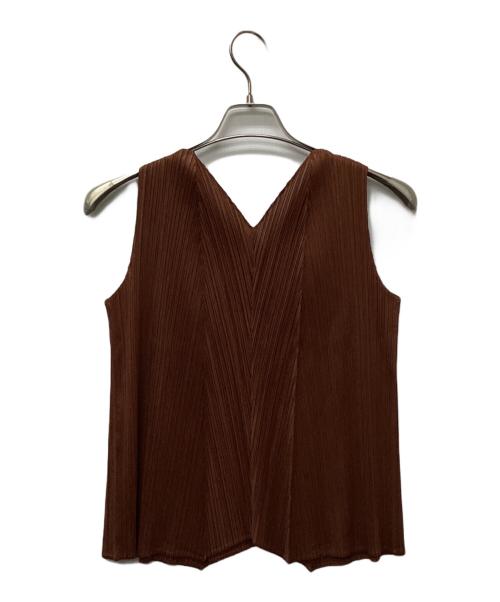 PLEATS PLEASE（プリーツプリーズ）PLEATS PLEASE (プリーツプリーズ) Vネックノースリーブプルオーバー ブラウン サイズ:3の古着・服飾アイテム