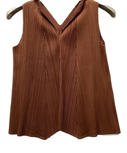 PLEATS PLEASE（プリーツプリーズ）PLEATS PLEASE (プリーツプリーズ) Vネックノースリーブプルオーバー ブラウン サイズ:3の古着・服飾アイテム