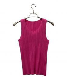 PLEATS PLEASE（プリーツプリーズ）の古着「ノースリーブカットソー」｜ショッキングピンク