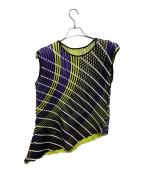 ISSEY MIYAKEイッセイミヤケ）の古着「ノースリーブアシンメトリーカットソー」｜ブラック×イエロー