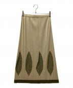 PLEATS PLEASEプリーツプリーズ）の古着「プリーツスカート」｜ベージュ×グリーン