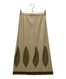 PLEATS PLEASE（プリーツプリーズ）の古着「プリーツスカート」｜ベージュ×グリーン