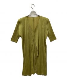 PLEATS PLEASE（プリーツプリーズ）の古着「ロングカーディガン」｜黄緑