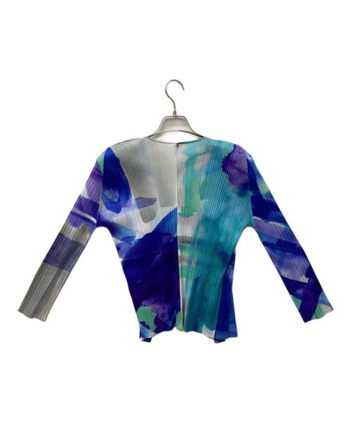 PLEATS PLEASE（プリーツプリーズ）PLEATS PLEASE (プリーツプリーズ) カーディガン ブルー×ホワイト サイズ:3の古着・服飾アイテム