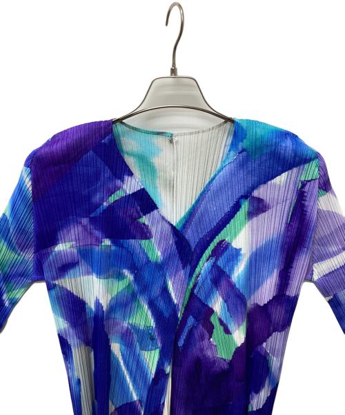 PLEATS PLEASE（プリーツプリーズ）PLEATS PLEASE (プリーツプリーズ) カーディガン ブルー×ホワイト サイズ:3の古着・服飾アイテム