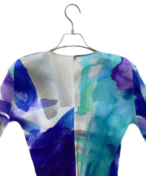 PLEATS PLEASE（プリーツプリーズ）PLEATS PLEASE (プリーツプリーズ) カーディガン ブルー×ホワイト サイズ:3の古着・服飾アイテム