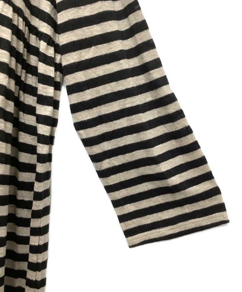 ICHI Antiquites（イチアンティークス）ICHI Antiquites (イチアンティークス) リネンコットンボーダーワンピース ブラック×ベージュ サイズ:FREEの古着・服飾アイテム