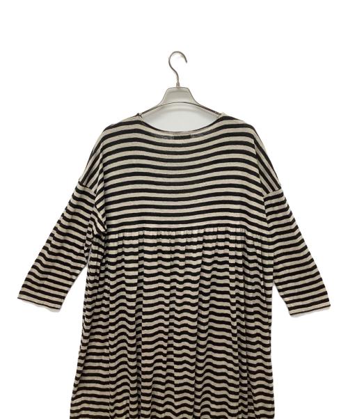 ICHI Antiquites（イチアンティークス）ICHI Antiquites (イチアンティークス) リネンコットンボーダーワンピース ブラック×ベージュ サイズ:FREEの古着・服飾アイテム