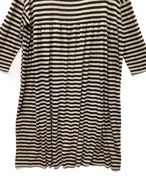 ICHI Antiquites（イチアンティークス）ICHI Antiquites (イチアンティークス) リネンコットンボーダーワンピース ブラック×ベージュ サイズ:FREEの古着・服飾アイテム