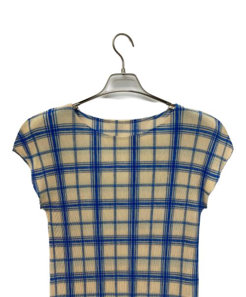 PLEATS PLEASE（プリーツプリーズ）PLEATS PLEASE (プリーツプリーズ) ノースリーブカットソー ブルー×ベージュ サイズ:5の古着・服飾アイテム