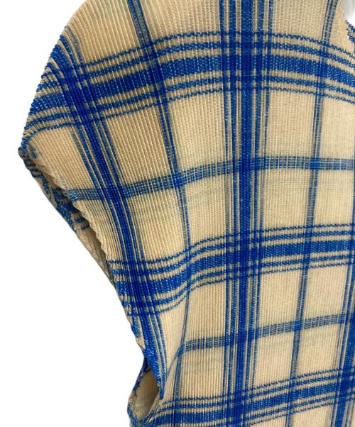 PLEATS PLEASE（プリーツプリーズ）PLEATS PLEASE (プリーツプリーズ) ノースリーブカットソー ブルー×ベージュ サイズ:5の古着・服飾アイテム