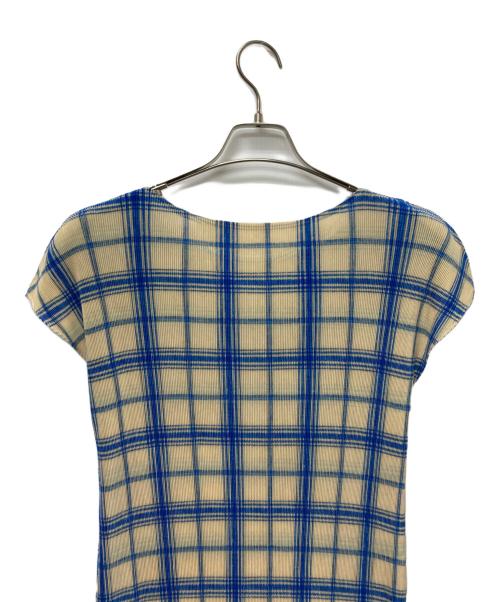 PLEATS PLEASE（プリーツプリーズ）PLEATS PLEASE (プリーツプリーズ) ノースリーブカットソー ブルー×ベージュ サイズ:5の古着・服飾アイテム