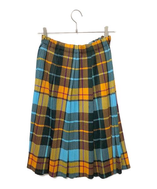 PLEATS PLEASE（プリーツプリーズ）PLEATS PLEASE (プリーツプリーズ) プリーツスカート イエロー×ブルー サイズ:3の古着・服飾アイテム