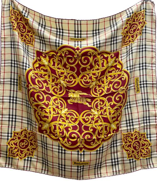 Burberry's（バーバリー）Burberry's (バーバリーズ) シルクスカーフ レッド×ベージュの古着・服飾アイテム