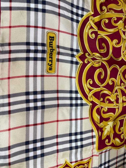 Burberry's（バーバリー）Burberry's (バーバリーズ) シルクスカーフ レッド×ベージュの古着・服飾アイテム