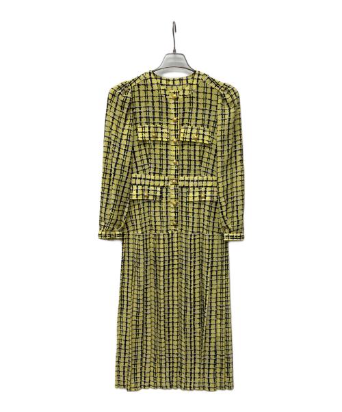 Diagram GRACE CONTINENTAL（ダイアグラム グレースコンチネンタル）Diagram GRACE CONTINENTAL (ダイアグラム グレースコンチネンタル) 長袖ワンピース イエロー×ネイビー サイズ:36の古着・服飾アイテム