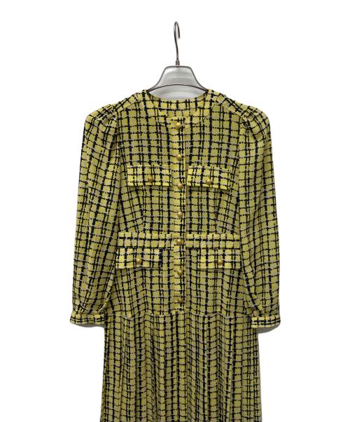 Diagram GRACE CONTINENTAL（ダイアグラム グレースコンチネンタル）Diagram GRACE CONTINENTAL (ダイアグラム グレースコンチネンタル) 長袖ワンピース イエロー×ネイビー サイズ:36の古着・服飾アイテム