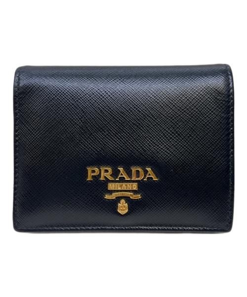 PRADA（プラダ）PRADA (プラダ) 2つ折り財布 ブラック×ピンクの古着・服飾アイテム