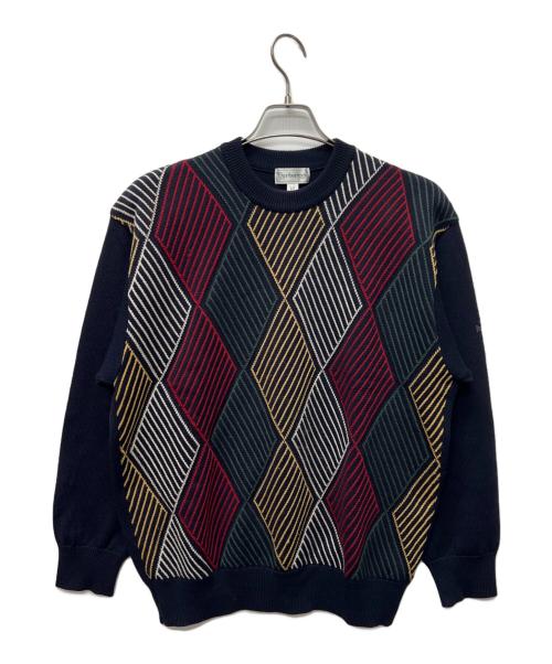 Burberry's（バーバリー）Burberry's (バーバリーズ) 厚手ニット ブラック×レッド サイズ:Ｌの古着・服飾アイテム
