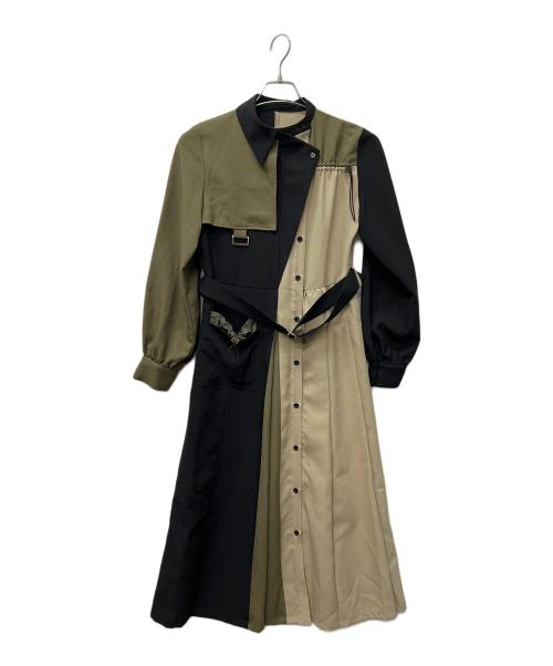 UNITED TOKYO（ユナイテッドトーキョー）UNITED TOKYO (ユナイテッドトーキョー) 長袖ワンピース ブラック×グリーン サイズ:１の古着・服飾アイテム