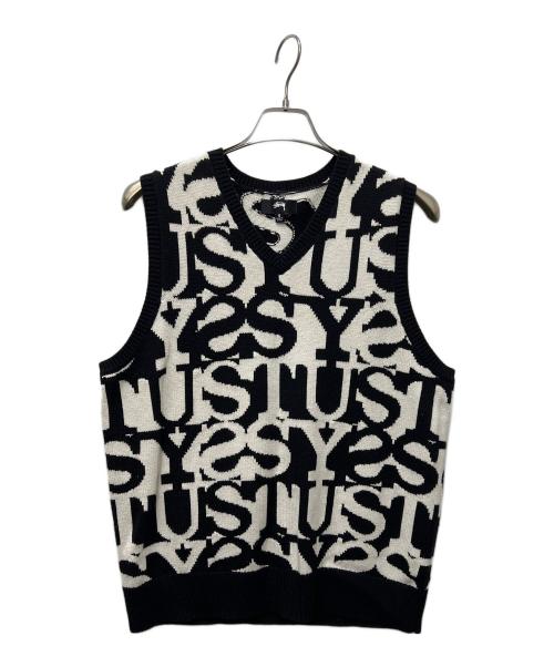 stussy（ステューシー）stussy (ステューシー) ニットベスト ホワイト×ブラック サイズ:Ｓの古着・服飾アイテム