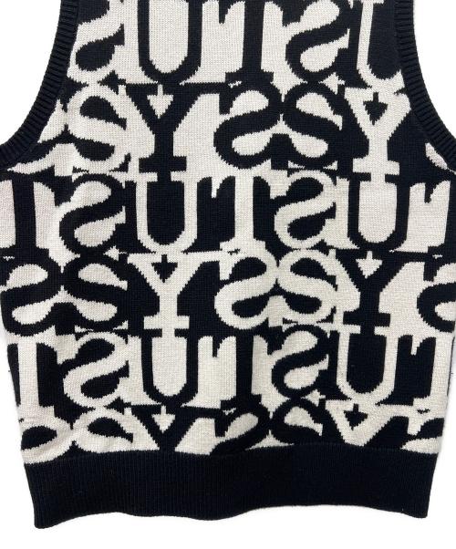 stussy（ステューシー）stussy (ステューシー) ニットベスト ホワイト×ブラック サイズ:Ｓの古着・服飾アイテム