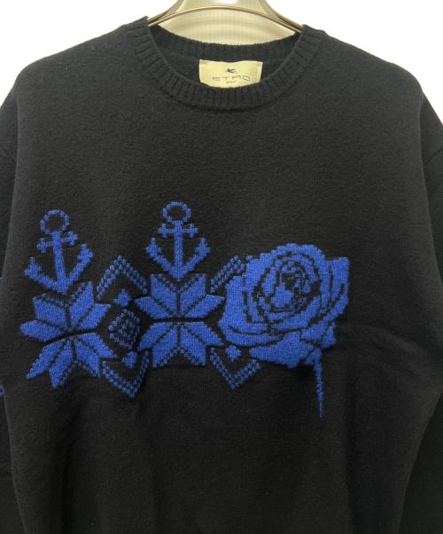 ETRO（エトロ）ETRO (エトロ) 薄手ニット ブラック×ブルー サイズ:Ｍの古着・服飾アイテム