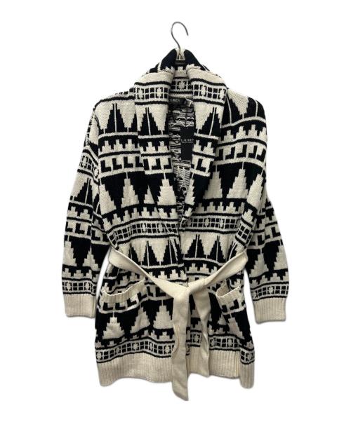 LAUREN RALPH LAUREN（ローレンラルフローレン）LAUREN RALPH LAUREN (ローレンラルフローレン) 厚手カーディガン ホワイト×ブラック サイズ:Ｍの古着・服飾アイテム