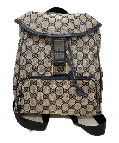 GUCCI★ブラウンレザーリュック 中古・古着通販】GUCCI (グッチ) GGキャンバス ジャガード レザー