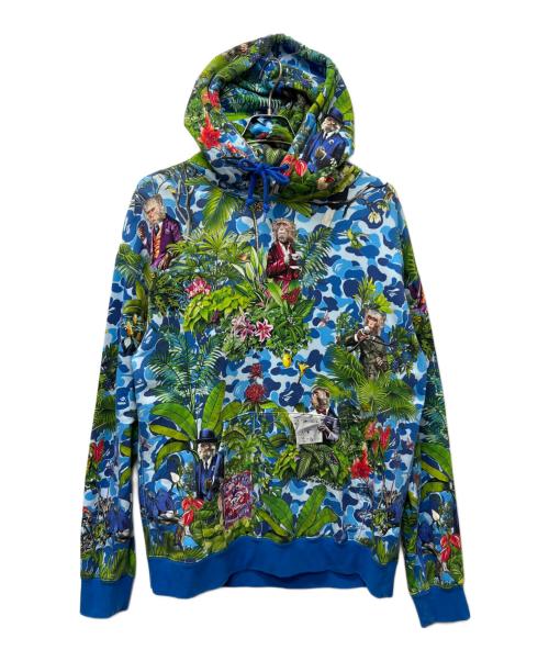 A BATHING APE（ア ベイシング エイプ）A BATHING APE (ア ベイシング エイプ) Monkey 47 プルオーバーパーカー ブルー×グリーン サイズ:Ｌの古着・服飾アイテム