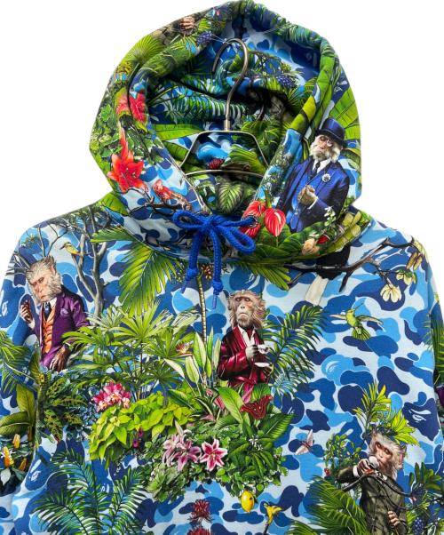 A BATHING APE（ア ベイシング エイプ）A BATHING APE (ア ベイシング エイプ) Monkey 47 プルオーバーパーカー ブルー×グリーン サイズ:Ｌの古着・服飾アイテム