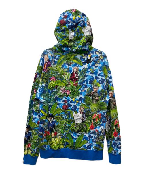 A BATHING APE（ア ベイシング エイプ）A BATHING APE (ア ベイシング エイプ) Monkey 47 プルオーバーパーカー ブルー×グリーン サイズ:Ｌの古着・服飾アイテム