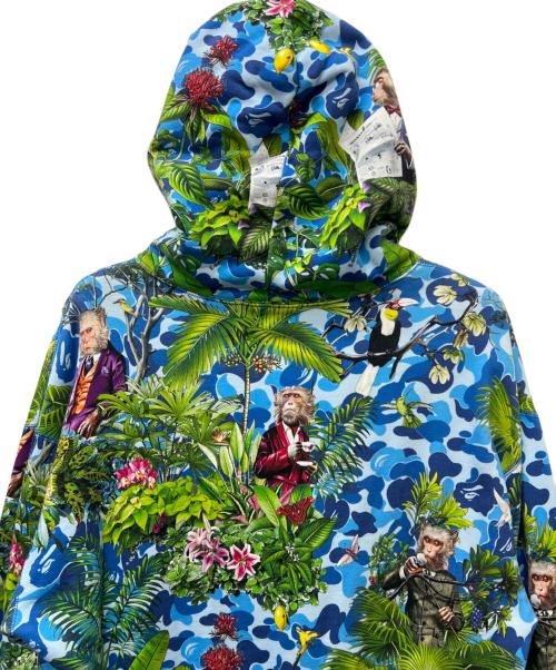 A BATHING APE（ア ベイシング エイプ）A BATHING APE (ア ベイシング エイプ) Monkey 47 プルオーバーパーカー ブルー×グリーン サイズ:Ｌの古着・服飾アイテム