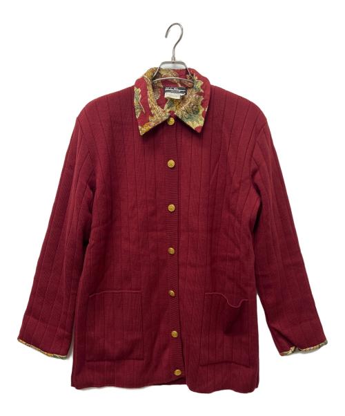 Salvatore Ferragamo（サルヴァトーレ フェラガモ）Salvatore Ferragamo (サルヴァトーレ フェラガモ) ニットジャケット レッド サイズ:Ｍの古着・服飾アイテム
