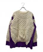 Needlesニードルズ）の古着「Fisherman Sweater Covered」｜パープル×ホワイト