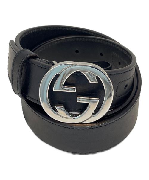 GUCCI（グッチ）GUCCI (グッチ) インターロッキングGバックルベルト ブラック×シルバーの古着・服飾アイテム