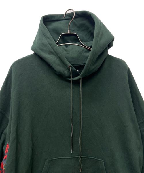 KIDILL（キディル）KIDILL (キディル) プリーツスウェットフーディー グリーン×レッド サイズ:FREEの古着・服飾アイテム