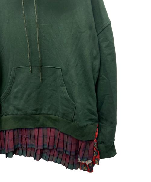 KIDILL（キディル）KIDILL (キディル) プリーツスウェットフーディー グリーン×レッド サイズ:FREEの古着・服飾アイテム