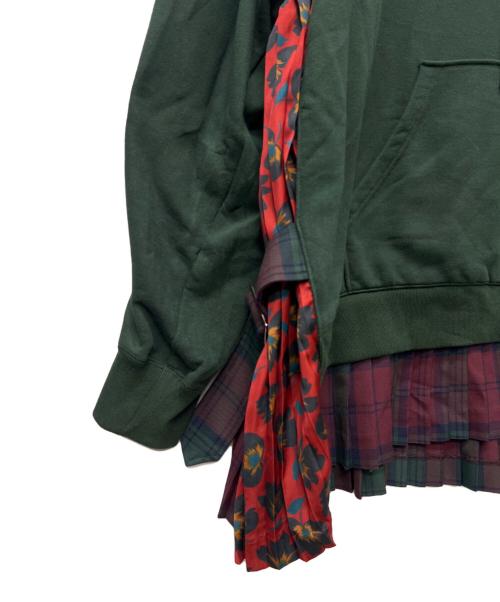 KIDILL（キディル）KIDILL (キディル) プリーツスウェットフーディー グリーン×レッド サイズ:FREEの古着・服飾アイテム