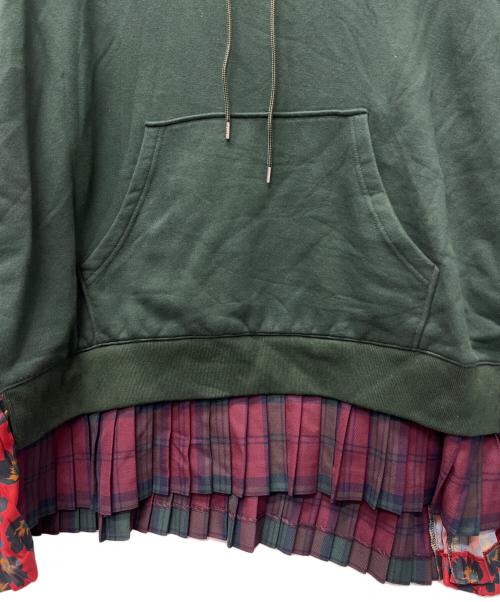 KIDILL（キディル）KIDILL (キディル) プリーツスウェットフーディー グリーン×レッド サイズ:FREEの古着・服飾アイテム