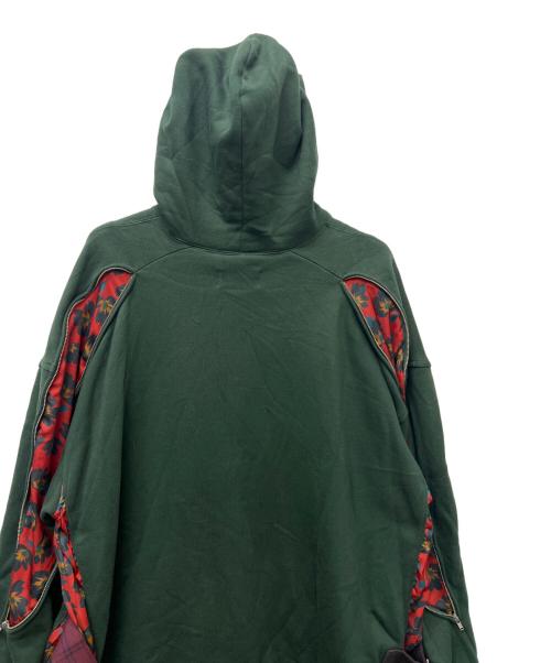 KIDILL（キディル）KIDILL (キディル) プリーツスウェットフーディー グリーン×レッド サイズ:FREEの古着・服飾アイテム