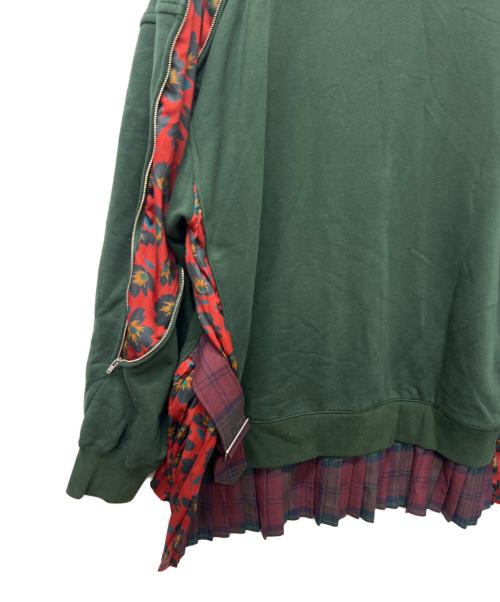 KIDILL（キディル）KIDILL (キディル) プリーツスウェットフーディー グリーン×レッド サイズ:FREEの古着・服飾アイテム