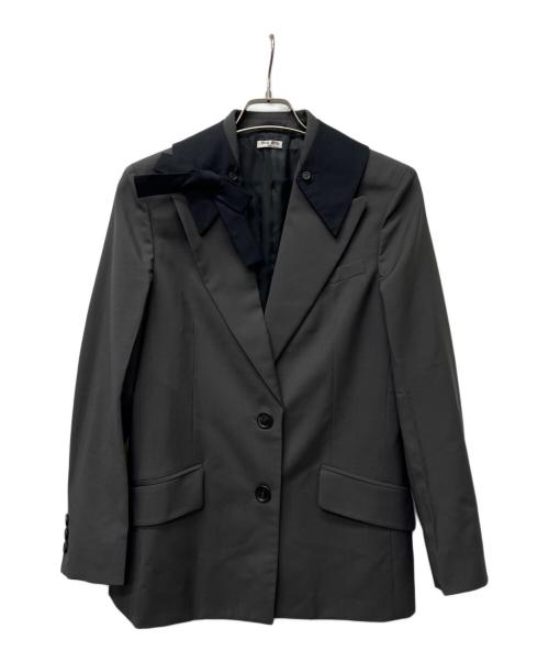 MIU MIU（ミュウミュウ）MIU MIU (ミュウミュウ) リボンつけ襟テーラードジャケット グレー サイズ:３６の古着・服飾アイテム